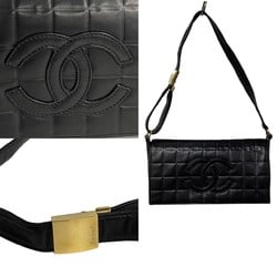 CHANEL Chocolate Bar Leather Handbag Semi One Shoulder Bag Black 16831