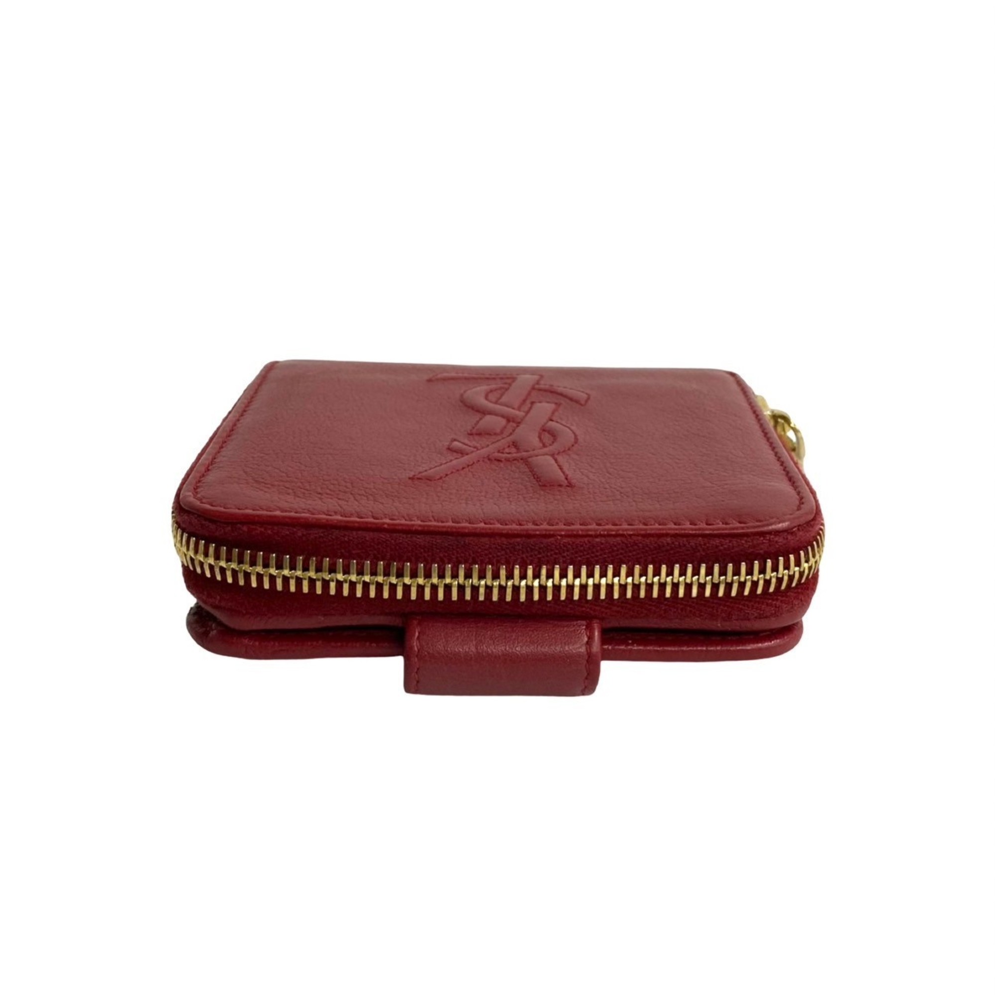 YVES SAINT LAURENT YSL metal fittings leather round zip bi-fold wallet red 33636