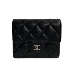 CHANEL Chanel Matelasse Caviar Skin Leather Tri-fold Wallet Black 75669