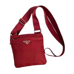 PRADA Prada Triangle Metal Fittings Nylon Shoulder Bag Pochette Sacoche Crossbody Red 30233