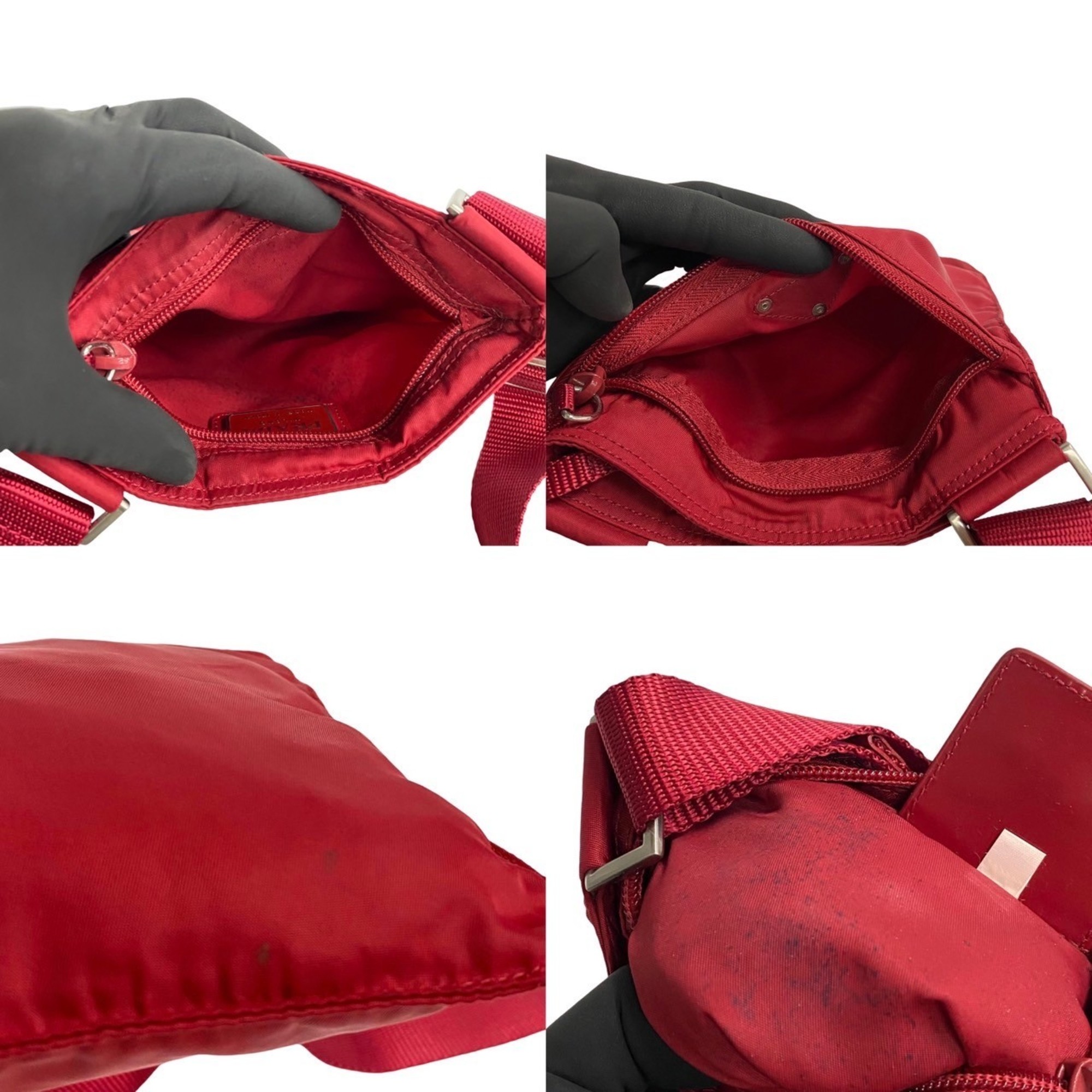 PRADA Prada Triangle Metal Fittings Nylon Shoulder Bag Pochette Sacoche Crossbody Red 30233