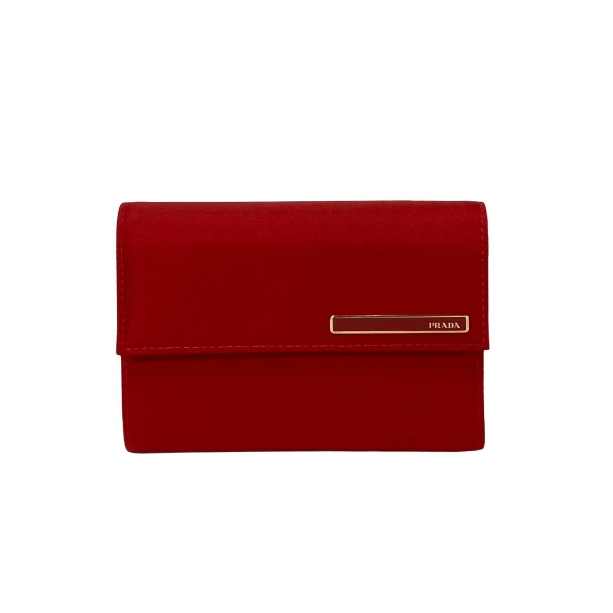 PRADA Prada metal fittings nylon leather bi-fold wallet compact red 13822