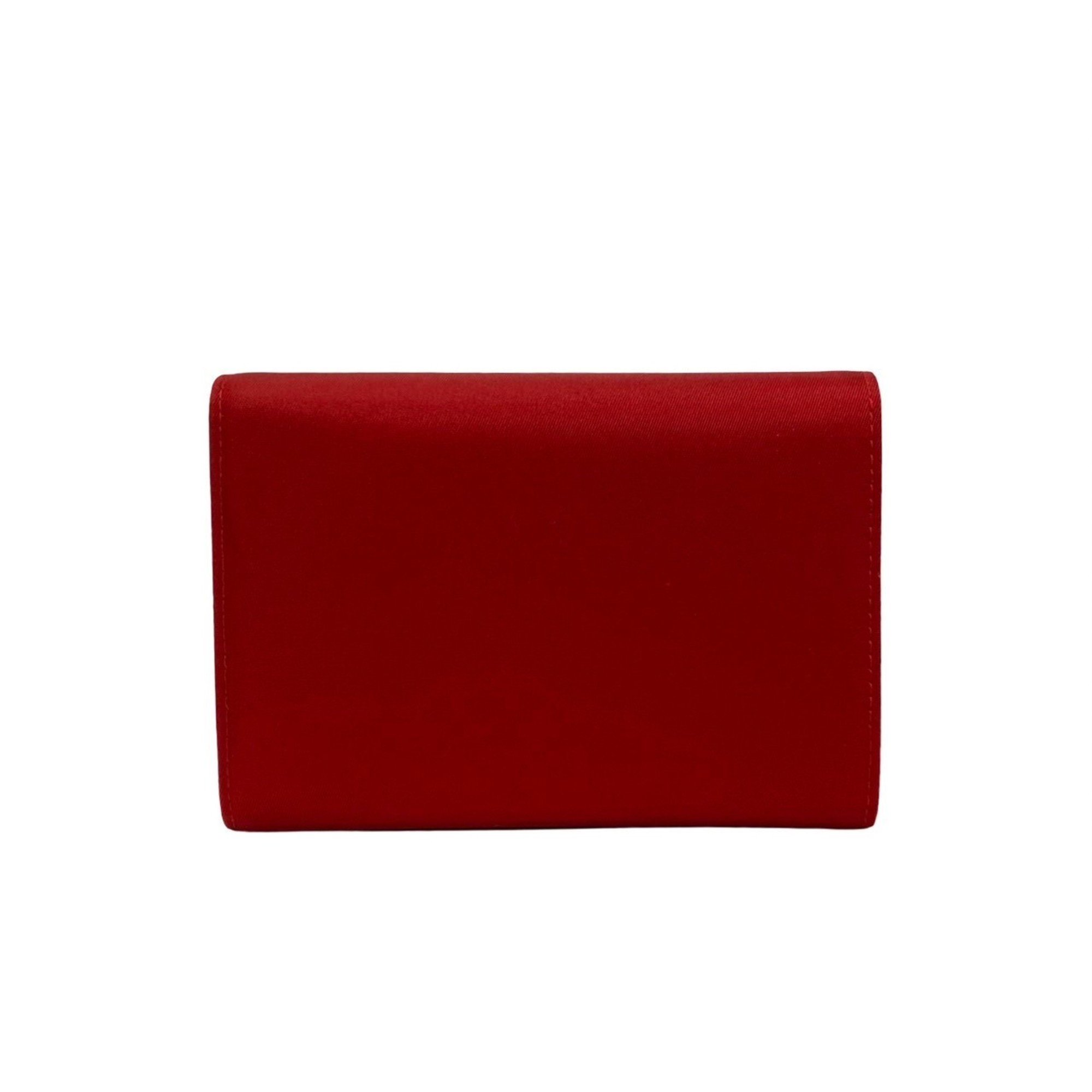 PRADA Prada metal fittings nylon leather bi-fold wallet compact red 13822