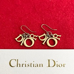 Christian Dior motif metal hook earrings for women, gold and beige, 05331