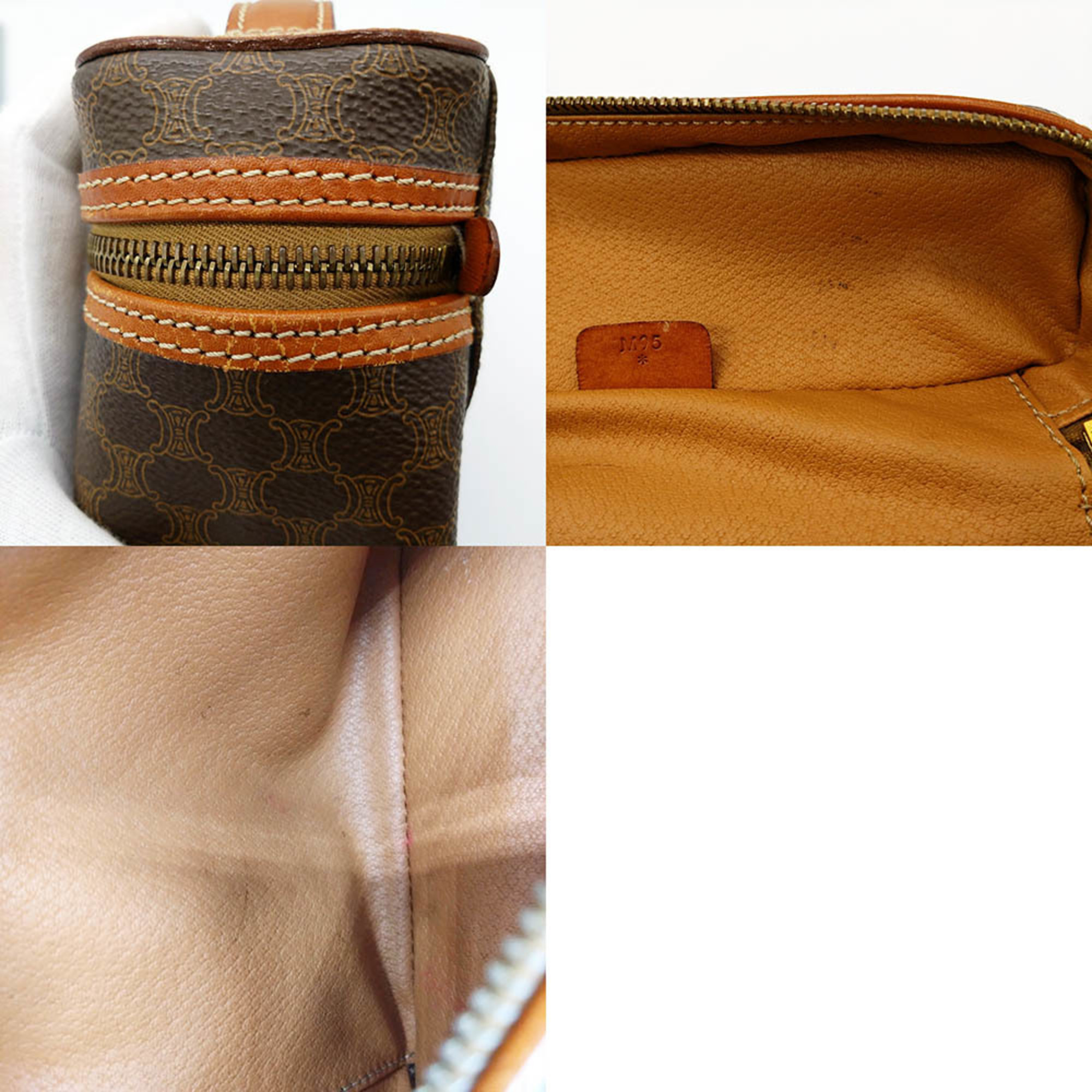 Celine handbag vanity bag with macadam pattern brown leather ladies M95 CELINE