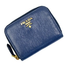 PRADA coin case wallet card business holder leather navy gold unisex w0252i