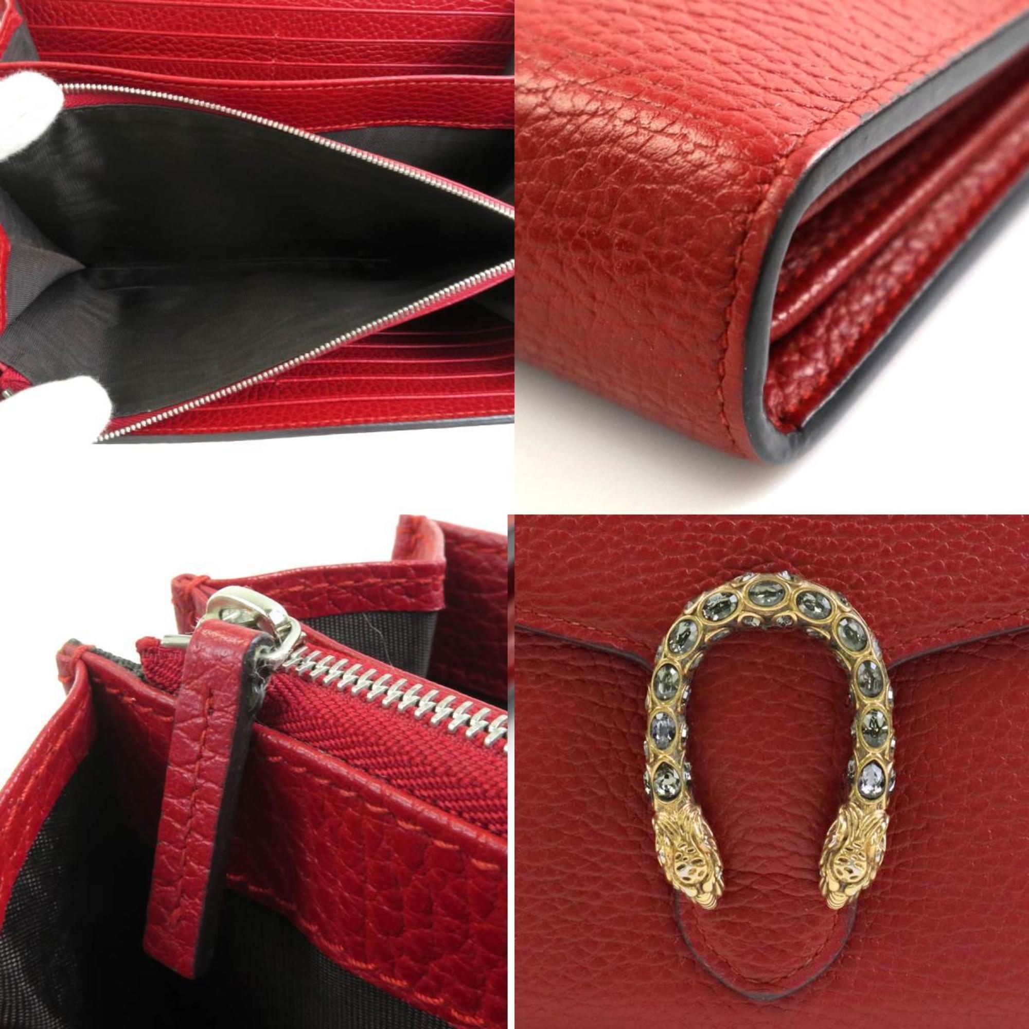 GUCCI Wallet Chain Dionysos Leather Dark Red Women's 401231 e58606a