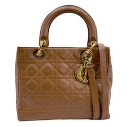 Christian Dior handbag shoulder bag Lady leather brown gold women's z0827