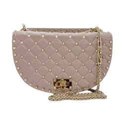 Valentino Garavani Shoulder Bag Rockstud Spike Leather Pink Beige Women's z0786