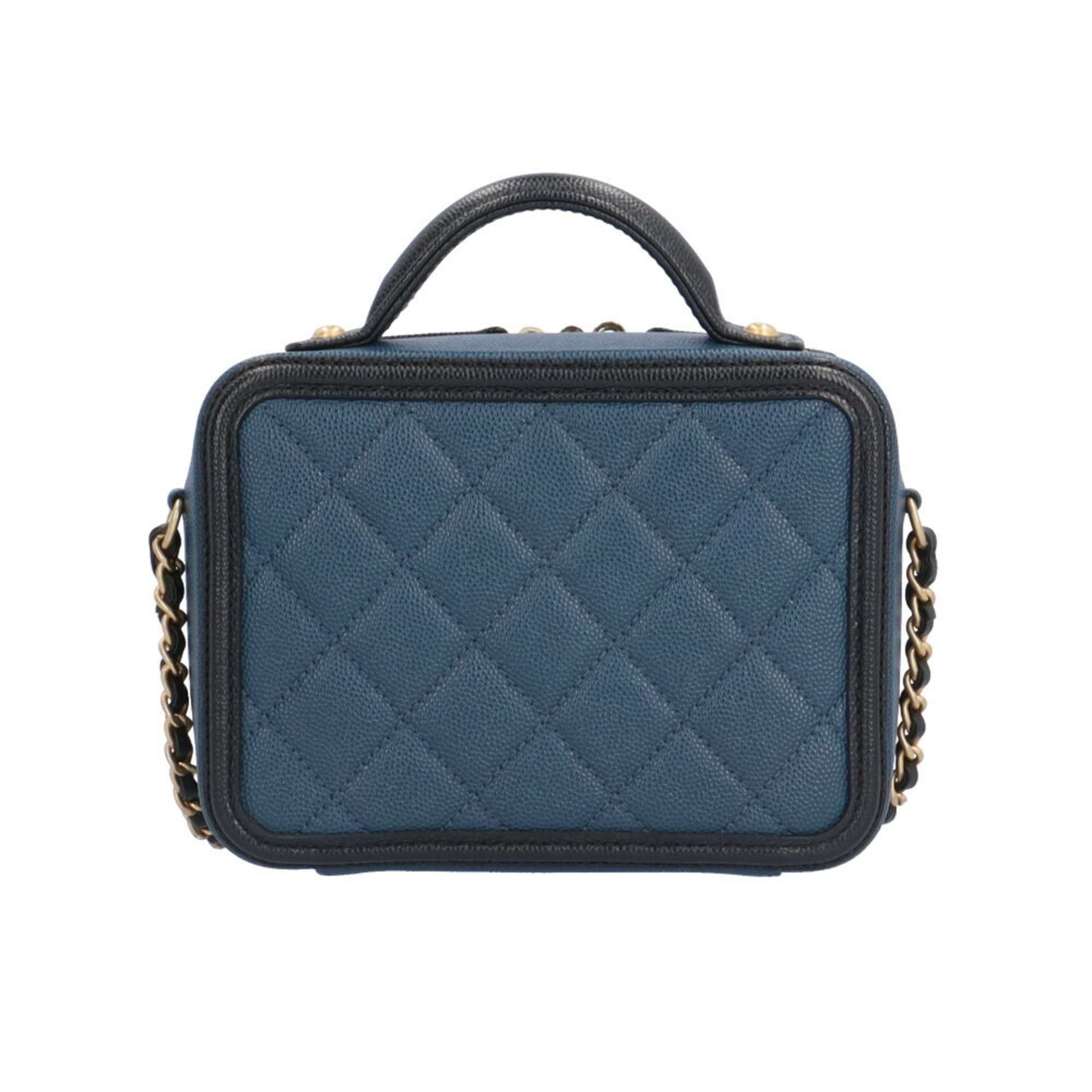 Chanel Small Chain Vanity CC Filigree Shoulder Bag Caviar Skin Navy Women's CHANEL