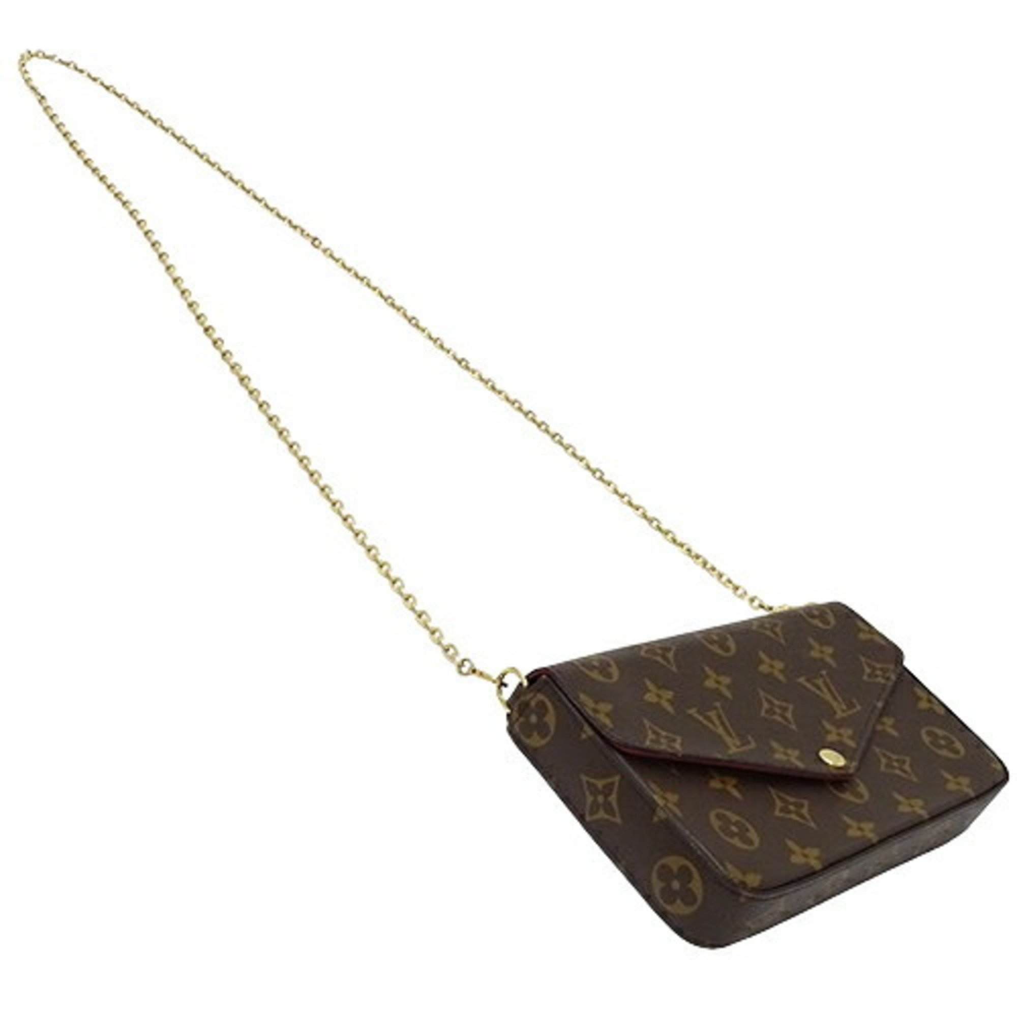 Louis Vuitton LOUIS VUITTON Bag Monogram Women's Shoulder Clutch Pouch 2way Pochette Felicie Fuchsia M81896 Brown Chain Compact