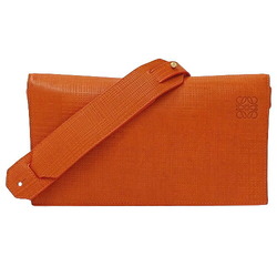 LOEWE Women's Shoulder Bag Clutch 2way Linen Vega Leather Orange Compact