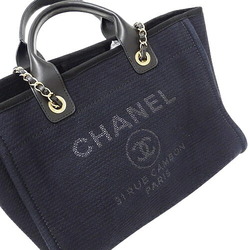 CHANEL Bag Deauville Women's Tote Handbag Shoulder 2way Canvas Black Chain