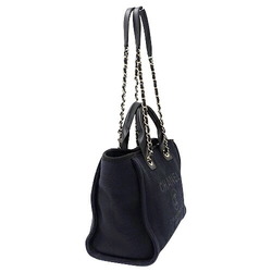 CHANEL Bag Deauville Women's Tote Handbag Shoulder 2way Canvas Black Chain