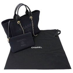 CHANEL Bag Deauville Women's Tote Handbag Shoulder 2way Canvas Black Chain