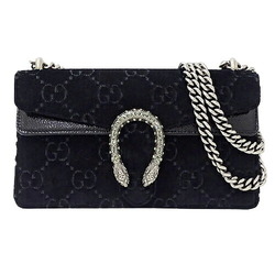 GUCCI Women's Dionysus Shoulder Bag GG Velvet Black 499623 Chain