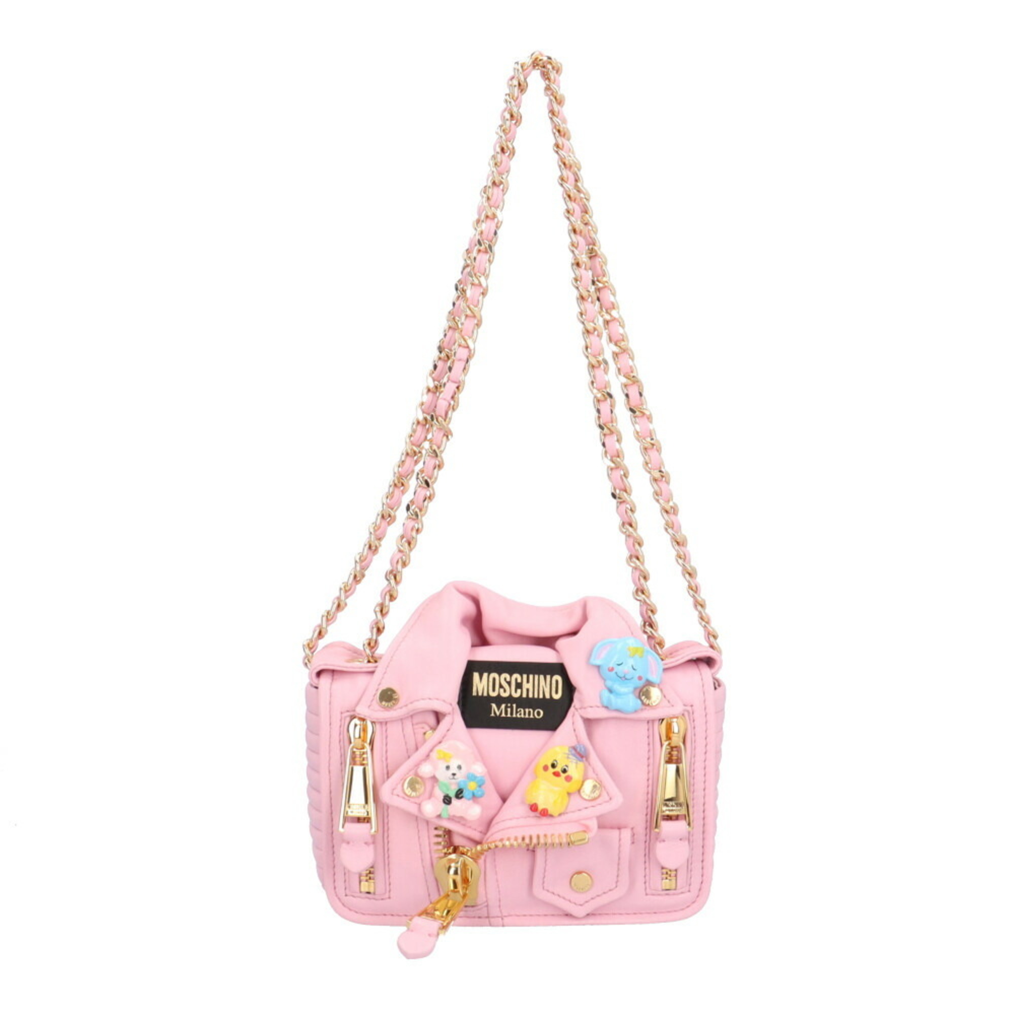 Moschino Biker Shoulder Bag Leather Pink Women MOSCHINO