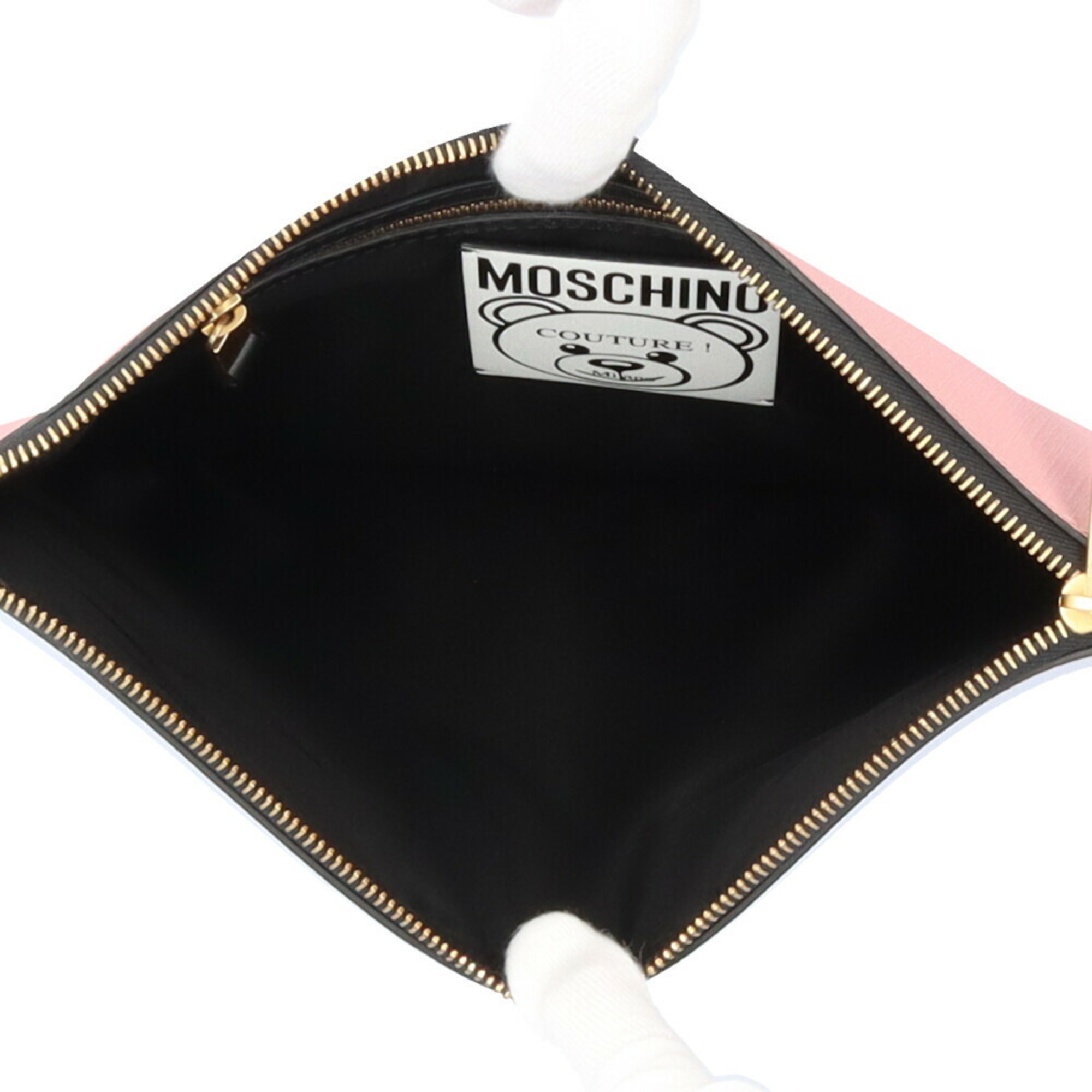 Moschino Clutch Bag Leather Pink Women's MOSCHINO