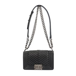 Chanel V-stitch chain shoulder bag Boy leather black ladies CHANEL
