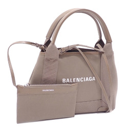 Balenciaga Handbag Navy Cabas XS Women's Beige Leather Canvas 390346 Shoulder A2231577