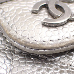Chanel Tri-fold Wallet Matelasse Women's Metallic Silver Caviar Skin AP0231 Leather Coco Mark A211749