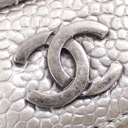 Chanel Tri-fold Wallet Matelasse Women's Metallic Silver Caviar Skin AP0231 Leather Coco Mark A211749