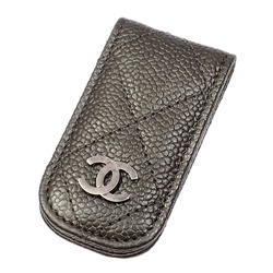 Chanel Money Clip Matelasse Men's Khaki Caviar Skin Coco Mark Bill A211744