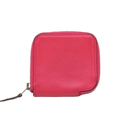 HERMES Azap Compact Silk In Wallet Round Wallet/Coin Case Coin Purse Epsom Leather Red Pink A Stamp