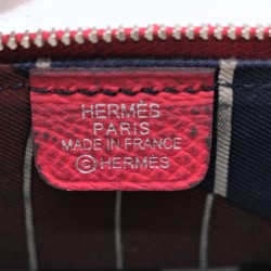 HERMES Azap Compact Silk In Wallet Round Wallet/Coin Case Coin Purse Epsom Leather Red Pink A Stamp