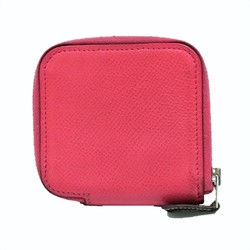 HERMES Azap Compact Silk In Wallet Round Wallet/Coin Case Coin Purse Epsom Leather Red Pink A Stamp