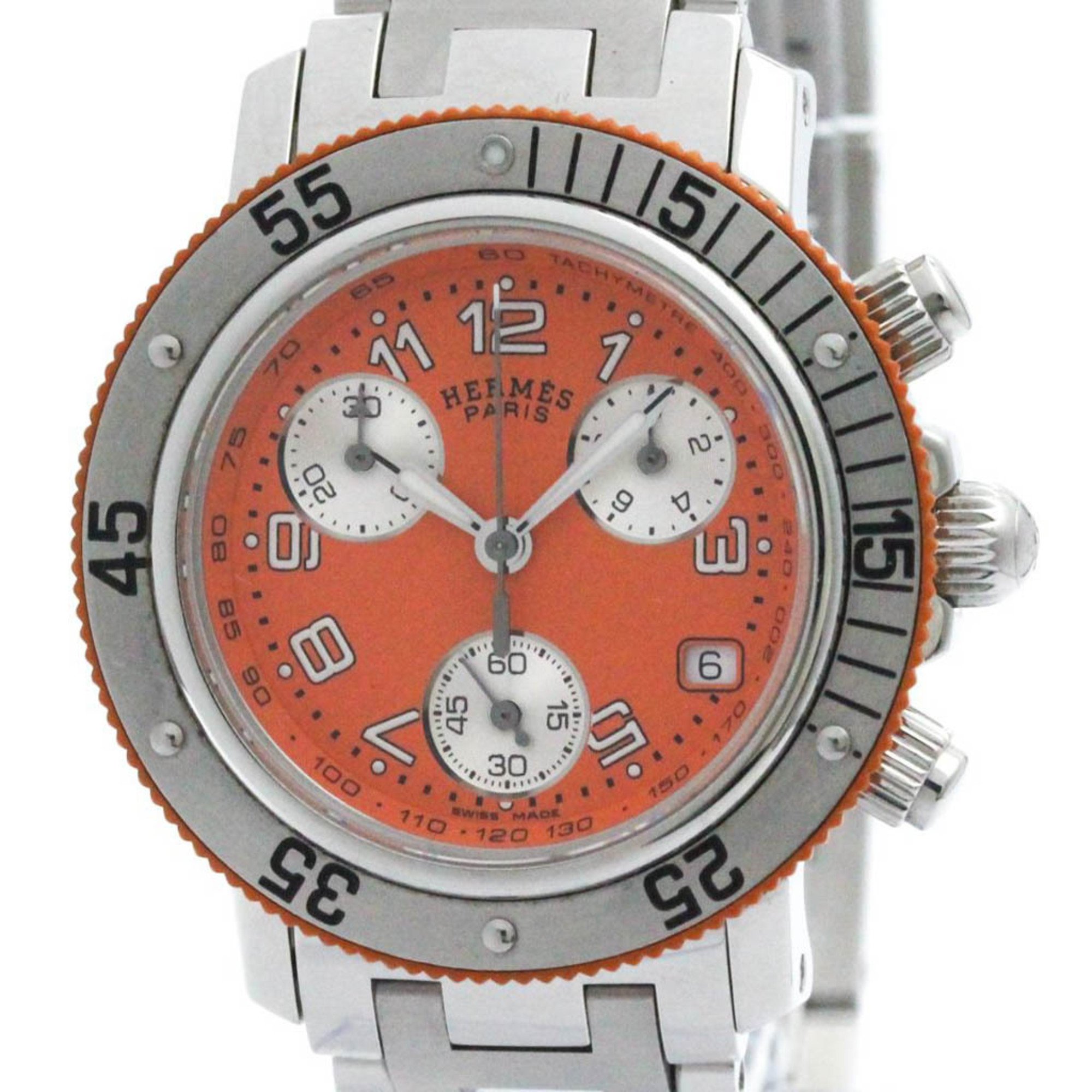 Polished HERMES Clipper Diver Chronograph Quartz Ladies Watch CL2.316 BF563966