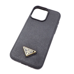 Prada iPhone Case Saffiano Leather Cover for 15 Pro Max Nero 1ZH183 Black Women's Men's Smartphone A2231827