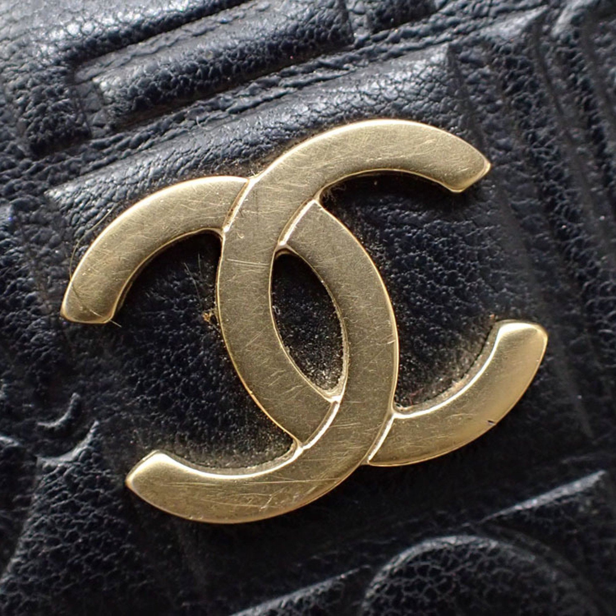 Chanel 6-ring key case Icon Line Women's Black Leather Key holder Coco Mark A2231496