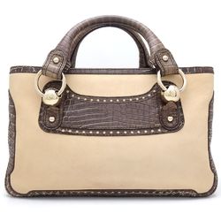 CELINE Boogie Bag Handbag Embossed Leather x Beige Brown 351170