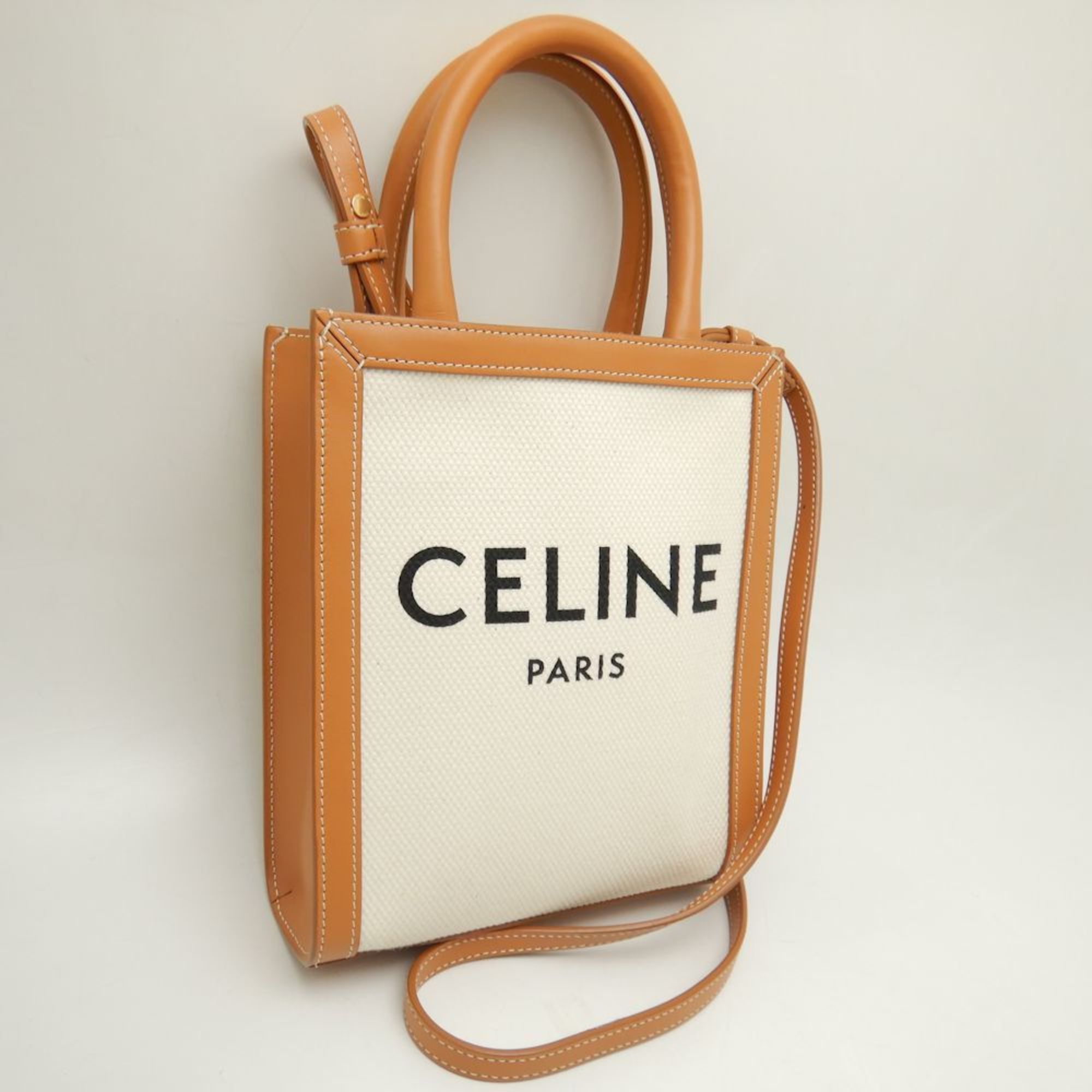 CELINE Vertical Cabas 193302BNZ02NT Tote Bag Linen x Calf Natural Tan 251652