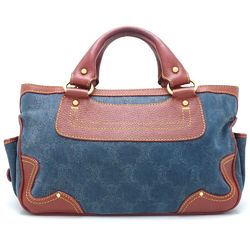CELINE Boogie Bag Handbag Paris Macadam Denim x Leather Blue Brown 351171