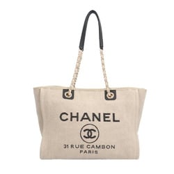 Chanel Deauville MM Tote Bag Canvas A67001 Beige Women's CHANEL Chain