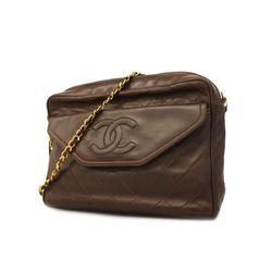 Chanel Shoulder Bag with Matelasse Bag, Lambskin, Brown, Women's