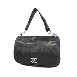 Chanel Shoulder Bag Matelasse Leather Black Women's