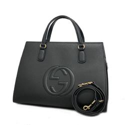 Gucci Soho Interlocking G Handbag 607721 Leather Black Women's