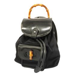 Gucci Backpack Bamboo 003 1998 0030 Nylon Leather Black Women's