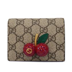 Gucci Wallet GG Supreme 476050 Leather Beige Red Women's