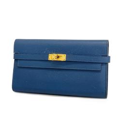 Hermes Long Wallet Kelly Verso D Engraved Veau Epsom Deep Blue Malachite Women's