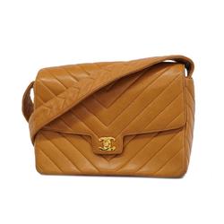 Chanel Shoulder Bag V Stitch Lambskin Light Brown Women's