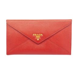 Prada Long Wallet Saffiano Leather Red Men's Women's