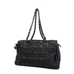 Chanel Shoulder Bag Camellia Chain Patent Leather Black Women's
