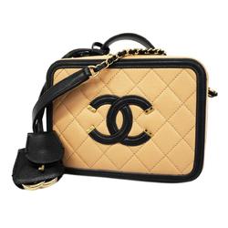 Chanel handbag CC Filigree black beige ladies
