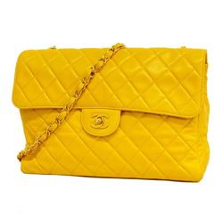 Chanel Shoulder Bag Matelasse Chain Lambskin Yellow Women's