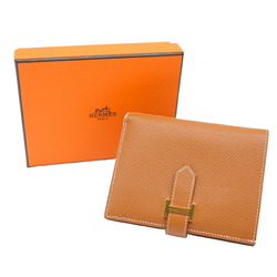 HERMES Bearn Compact Wallet Bi-fold Epsom Leather Gold Brown
