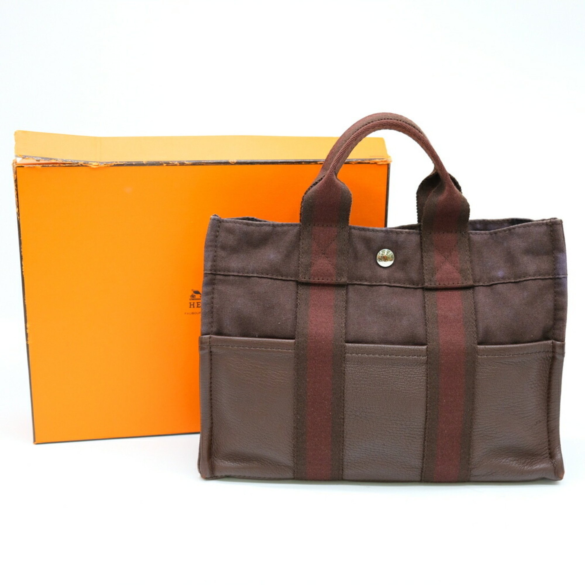 HERMES Hermes Foult Tote Bag PM Half Leather Brown Reddish Canvas